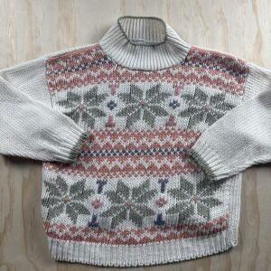 Vintage Currants Sweater Womens Large White Fair Isle Turtleneck Hand Loomed